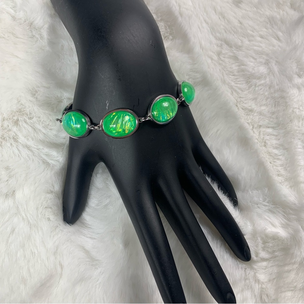 Lab Created Green Color Opal Bracelet